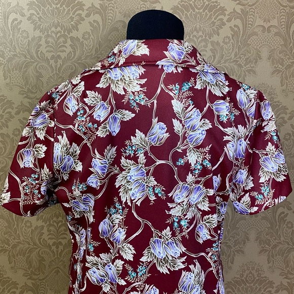 Vintage 70s Mod Fall Floral Dagger Collar Triangle Pull Zipper Front Dress - Picture 7 of 13